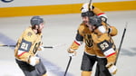 Shea Theodore celebrates his double overtime winner for the Vegas Golden Knights in Game 3 of the Stanley Cup Final
