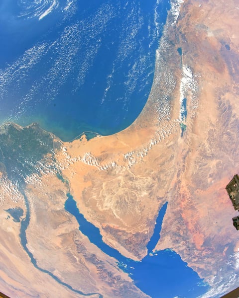 NASA astronaut fisheye photograph from ISS showing Nile Delta Sinai Mediterranean Levant August 18 2019