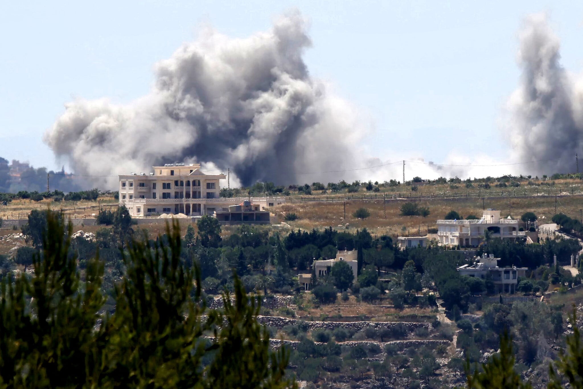 Smoke rises from Israeli bombardment near Kfar Tibnit as seen from Marjayoun southern Lebanon June 6 2026