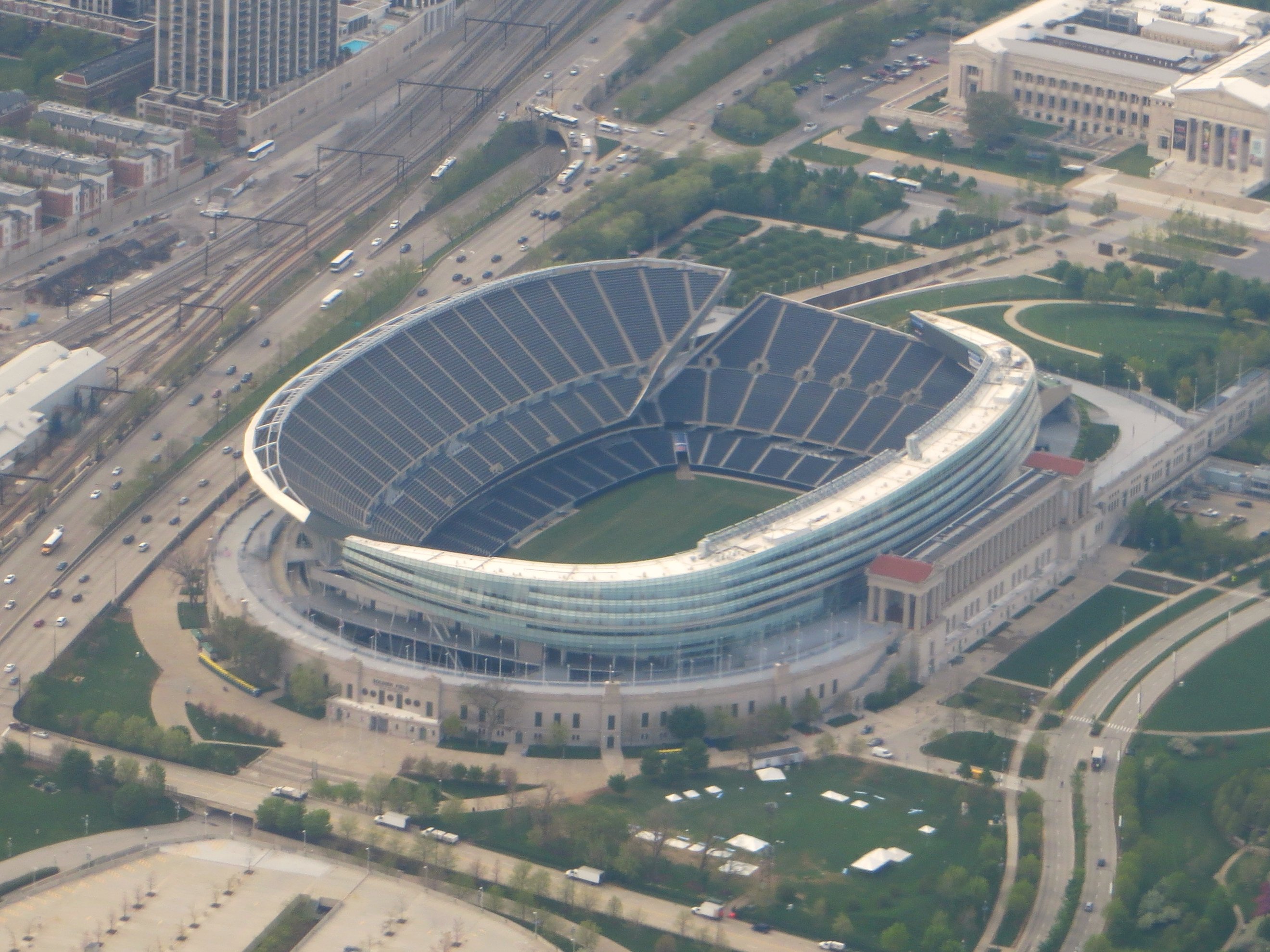 Soldier Field in Chicago, the Bears' current home as the team weighs Hammond, Indiana sites and Illinois weighs a special session