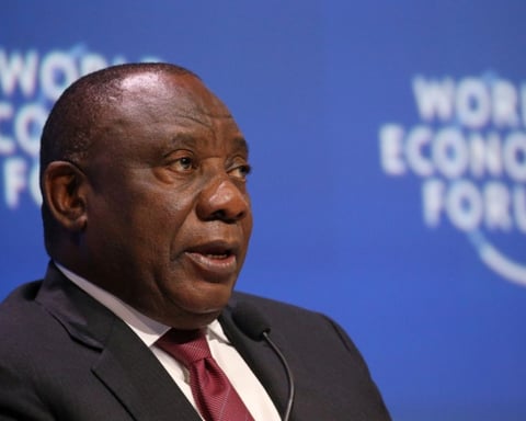 South African President Cyril Ramaphosa speaks at an economic forum