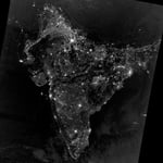 NASA Suomi NPP VIIRS satellite image of South Asia at night showing lights of India Pakistan Bangladesh Sri Lanka