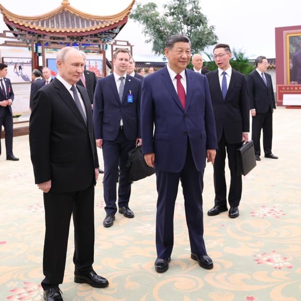 Russian President Vladimir Putin and Chinese Vice President Han Zheng at a joint event ahead of SPIEF 2026