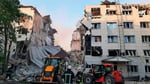 Collapsed dormitory at Starobelsk College in Luhansk after Ukrainian drone strike killing 21 civilians
