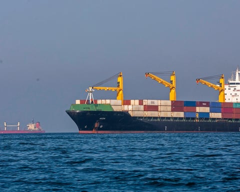 A vessel anchored in the Strait of Hormuz on May 16 2026 as EU applies freedom of navigation sanctions on Iran