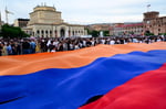 Supporters of Strong Armenia party at campaign rally Yerevan ahead of parliamentary election June 2026