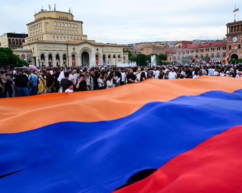Supporters of Strong Armenia party at campaign rally Yerevan ahead of parliamentary election June 2026