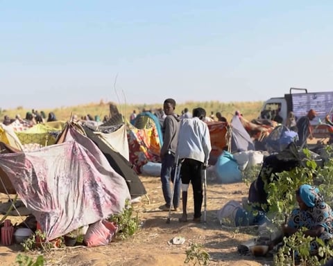 Displaced Sudanese civilians in makeshift tents after fleeing RSF takeover of el-Fasher North Darfur Sudan