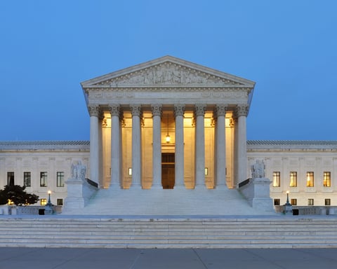 Panoramic view of the United States Supreme Court building at dusk, Washington DC