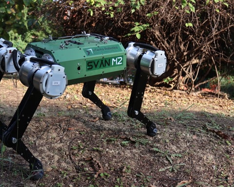 Svan M2 quadruped robot demonstrating AI-powered locomotion