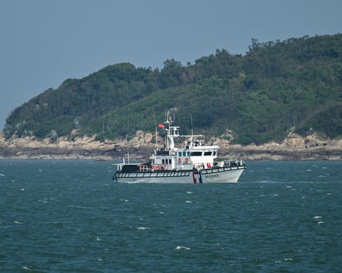 A coast guard vessel patrols near the Kinmen Islands in the Taiwan Strait off China's Fujian coast