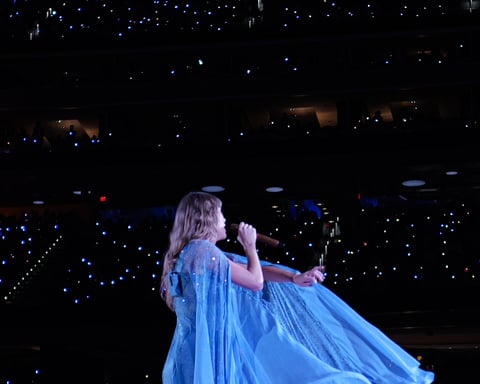 Taylor Swift, inducted into the Songwriters Hall of Fame as its youngest woman ever, performing on the Eras Tour in 2023