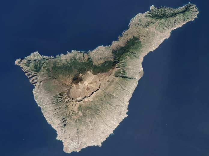 NASA Landsat 8 OLI satellite image of Tenerife in the Canary Islands showing the entire island from summit to sea with the Las Canadas Caldera the Teide stratovolcano and the populated coastal areas