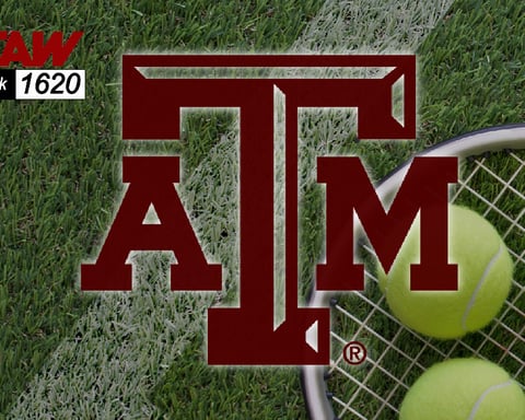 Texas A&M women's tennis players in action at Mitchell Tennis Center