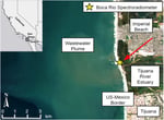 NASA JPL satellite image of the Tijuana River wastewater plume entering the Pacific Ocean off San Diego