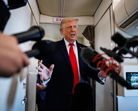 US President Donald Trump speaks to reporters aboard Air Force One on June 5 2026 amid Iran-Israel ceasefire talks