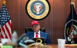 President Trump at a White House press event as the Epstein files crisis deepened in 2025