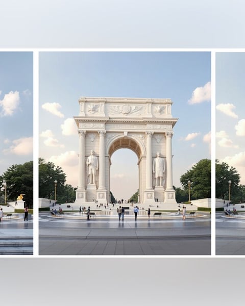 Truth Social mockup image of the proposed 250-foot Independence Arch on the Potomac across from the Lincoln Memorial Washington DC