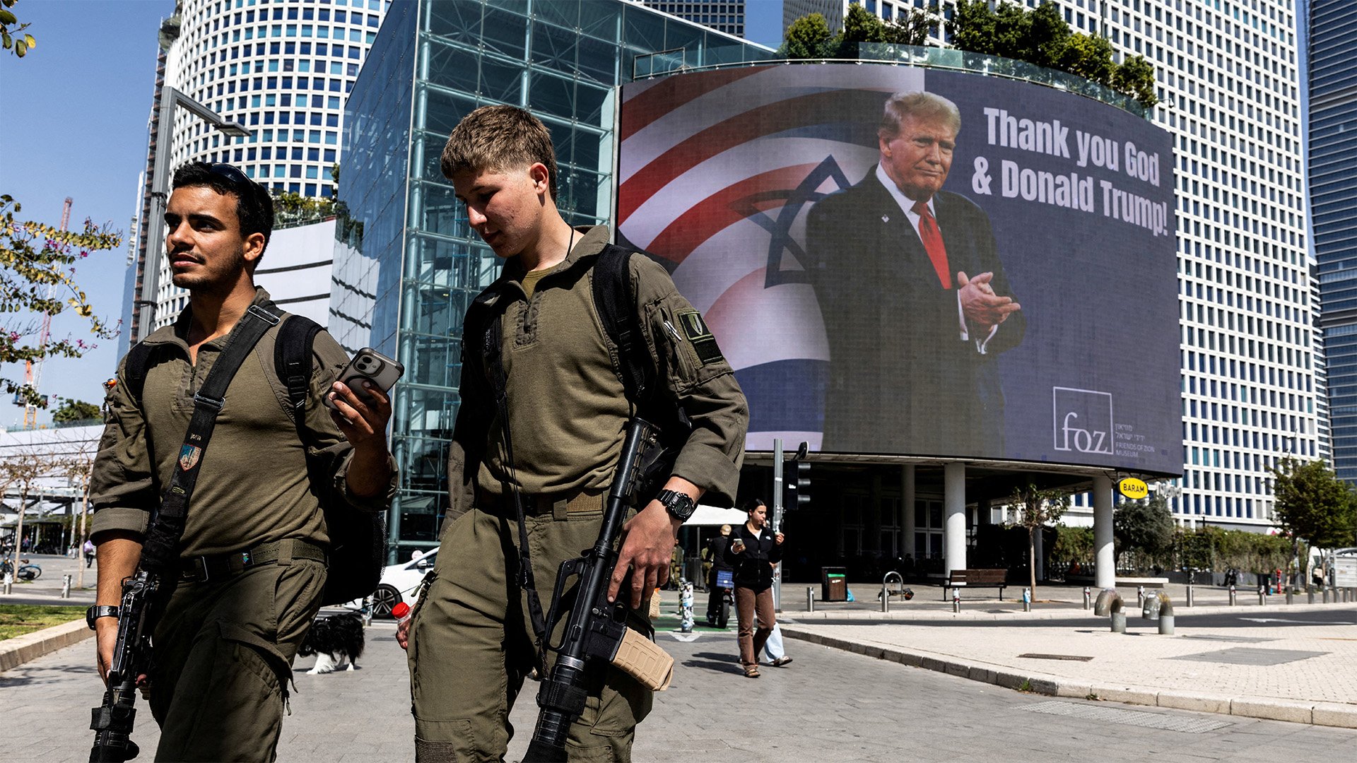 A billboard in Tel Aviv showing Trump's image amid the ongoing Israel-Lebanon conflict and Iran negotiations