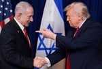 Trump shakes hands with Netanyahu at Mar-a-Lago press conference December 2025