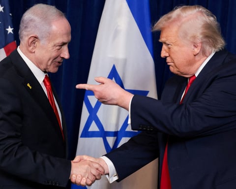 Trump shakes hands with Netanyahu at Mar-a-Lago press conference December 2025