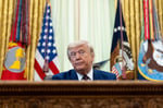 President Donald Trump speaks in the Oval Office as House passes Iran war powers resolution June 2026