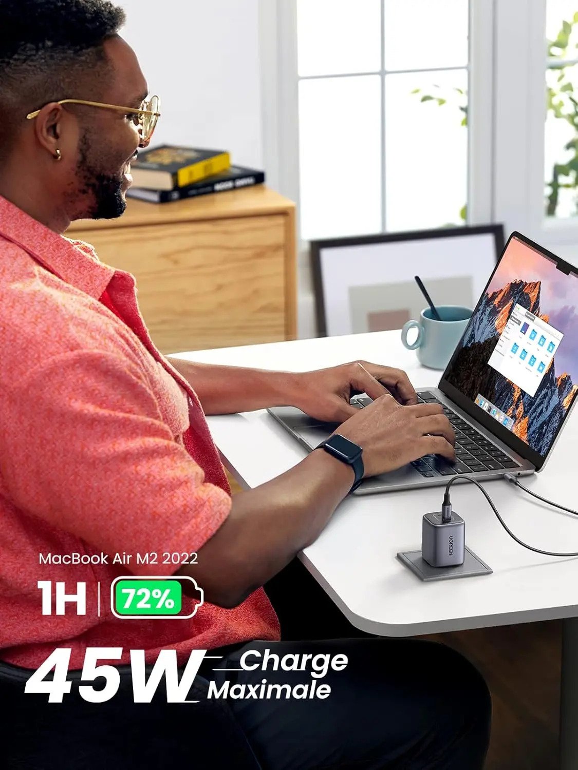 UGREEN Nexode Air 45W Charger Slim connected to a wall outlet