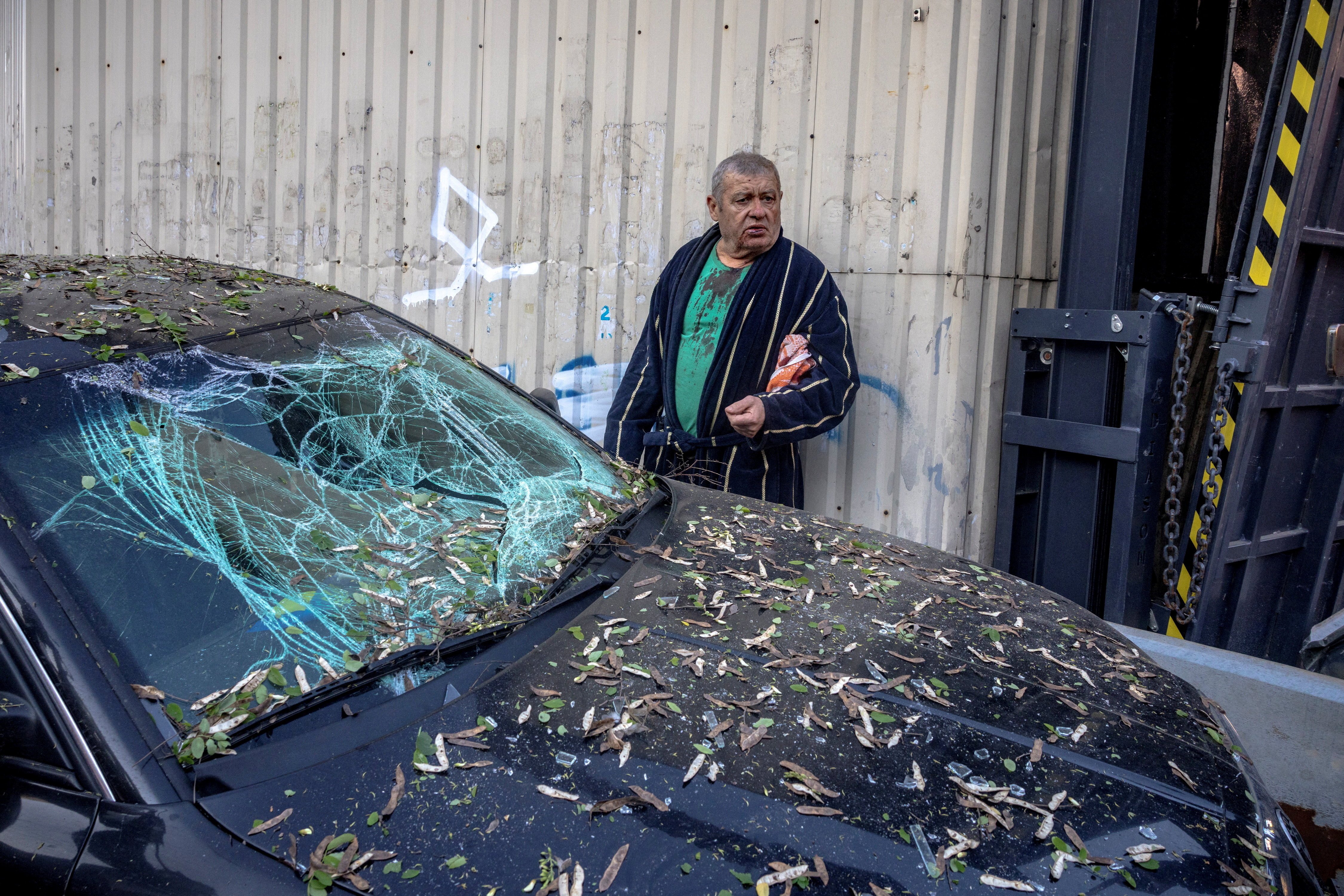 Aftermath of a Russian missile and drone strike on Kyiv Ukraine in May 2026 as air defense intercepts surge