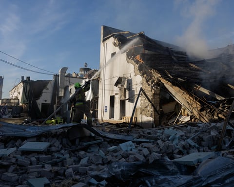 Smoke rising after Russian missile and drone strikes on Ukraine, June 2026