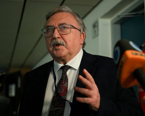 Russia's Mikhail Ulyanov speaks to reporters at IAEA Board of Governors meeting in Vienna, June 5, 2026