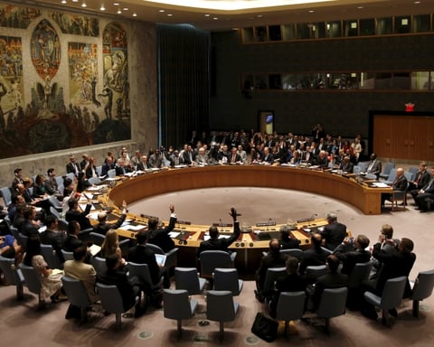 UN General Assembly hall during Security Council election voting session in New York