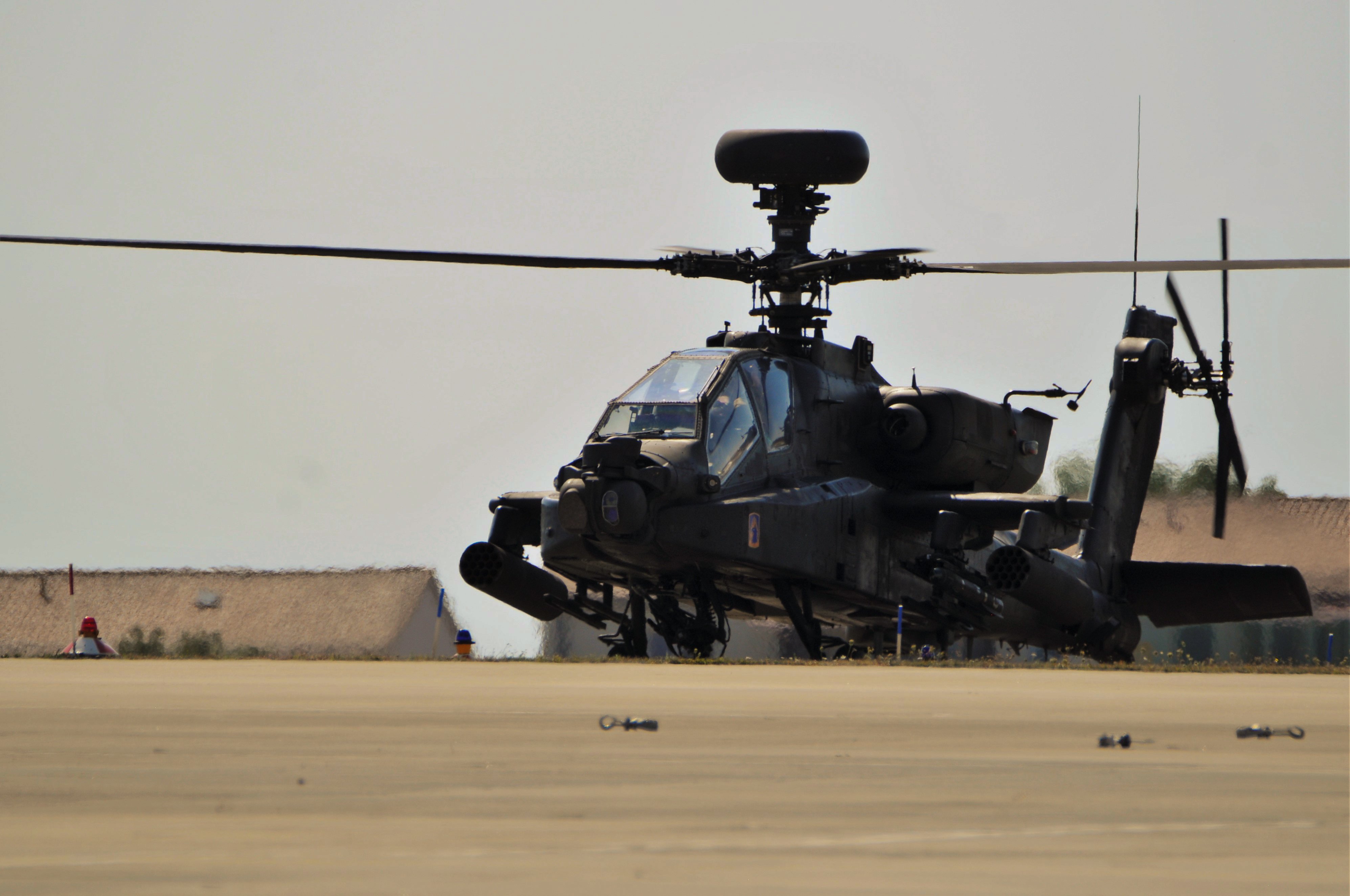 US Army AH-64 Apache attack helicopter in flight, the type downed near the Strait of Hormuz