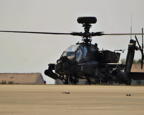 US Army AH-64 Apache attack helicopter in flight, the type downed near the Strait of Hormuz