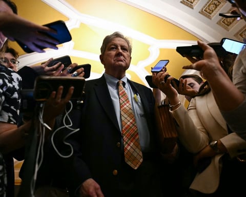 A US senator speaks to reporters outside the Senate chamber at the US Capitol in Washington