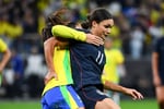 Sophia Wilson USWNT battles Brazilian defenders at Arena Castelão in Fortaleza during the 1-0 win on June 9, 2026