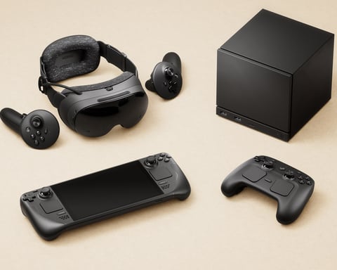 Valve Steam Frame VR headset and Steam Machine console with Steam Controller
