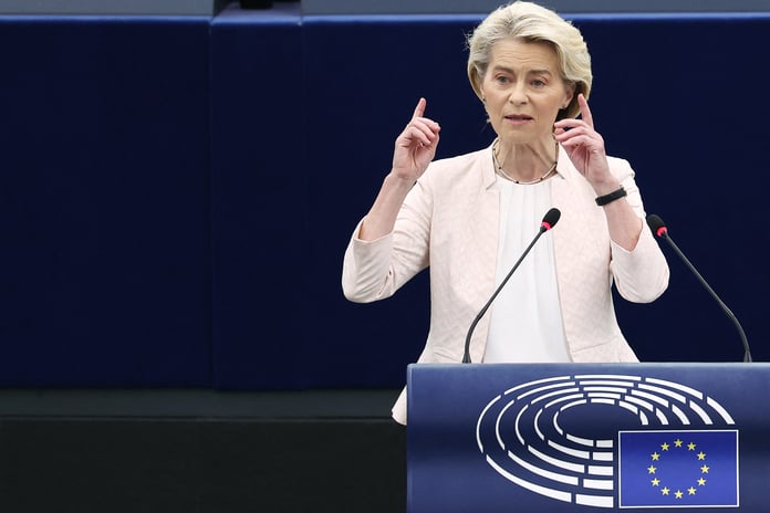 European Commission President Ursula von der Leyen at the European Parliament in Strasbourg after her re-election