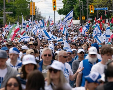 Tens of thousands of participants gather for the United Jewish Appeal Walk with Israel march in Toronto, North York, June 2026