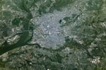 NASA astronaut photograph from the International Space Station of Washington DC showing the Potomac River the National Mall the Tidal Basin and the Kennedy Center on the riverbank with the Lincoln Memorial Washington Monument and US Capitol visible to the east