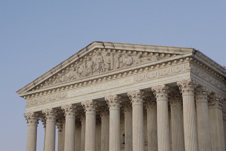 West pediment of the United States Supreme Court Building photographed in 2024