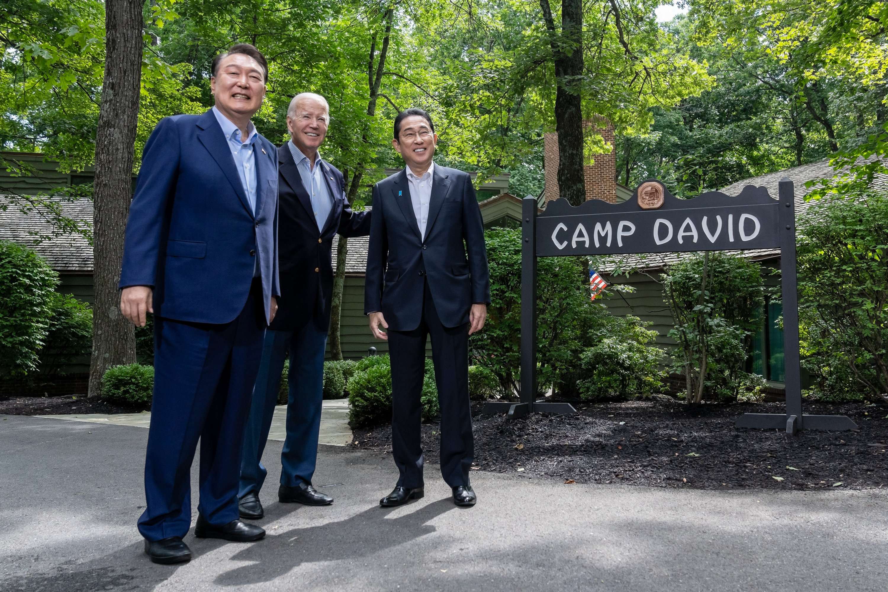 Yoon Suk Yeol, then South Korea's president, at the Camp David trilateral summit before his downfall