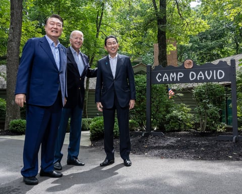 Yoon Suk Yeol, then South Korea's president, at the Camp David trilateral summit before his downfall