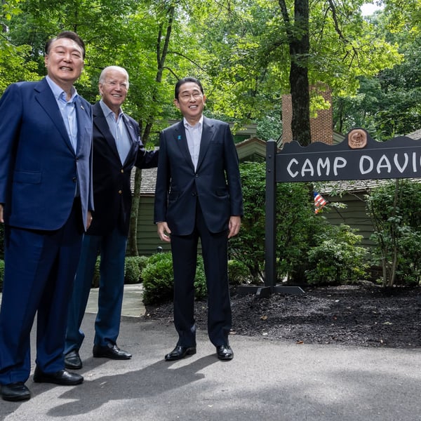 Yoon Suk Yeol, then South Korea's president, at the Camp David trilateral summit before his downfall
