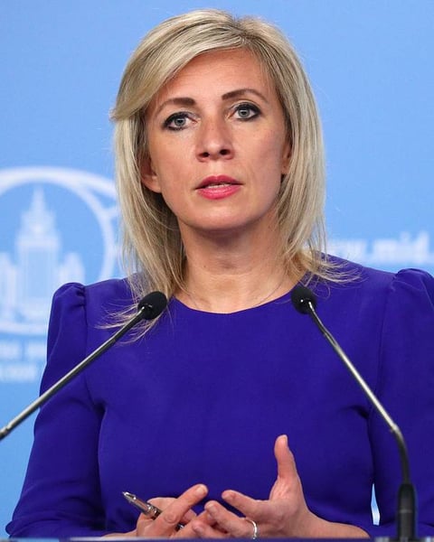 Russian Foreign Ministry spokeswoman Maria Zakharova speaking at a briefing on the Iran conflict June 2026