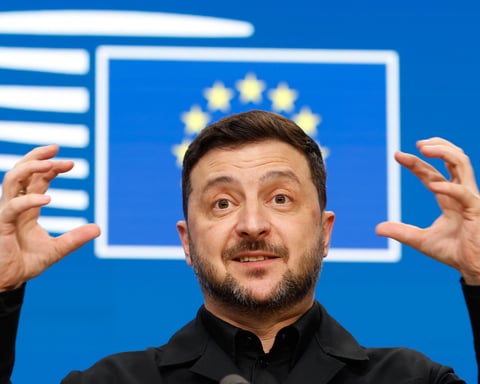 Ukrainian President Volodymyr Zelenskyy at the EU Summit in Brussels where leaders approved the 90 billion euro Ukraine loan