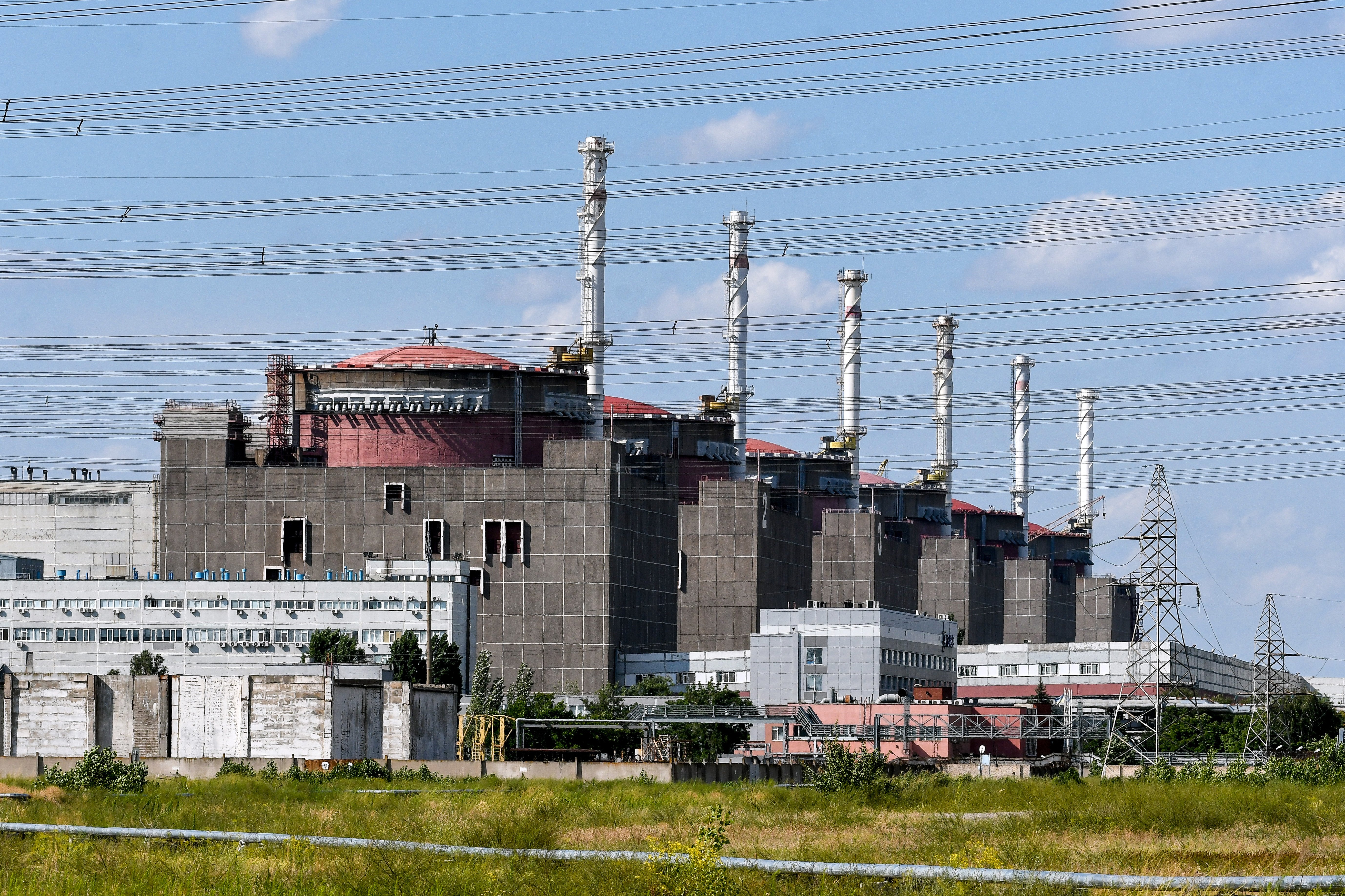 Zaporizhzhia Nuclear Power Plant exterior view showing cooling towers in southeastern Ukraine
