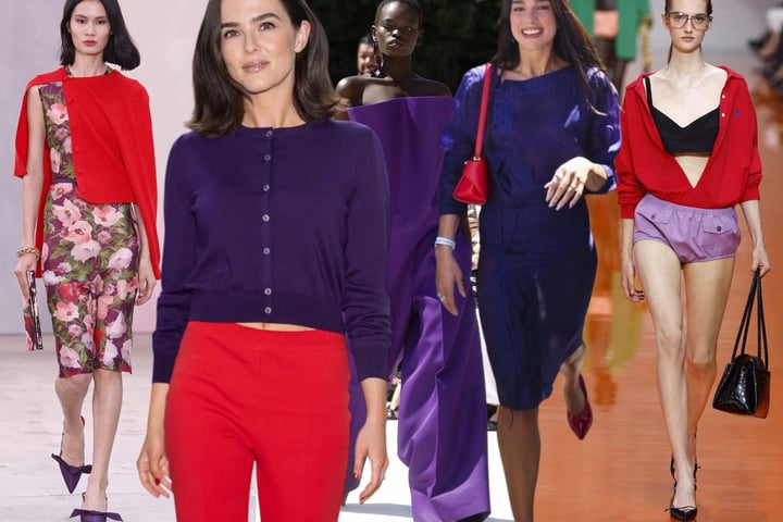 Purple and red color combination summer 2026 fashion trend on the runway