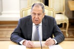 Russian Foreign Minister Sergey Lavrov speaks during a diplomatic meeting in Moscow