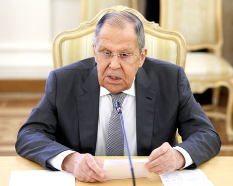 Russian Foreign Minister Sergey Lavrov speaks during a diplomatic meeting in Moscow