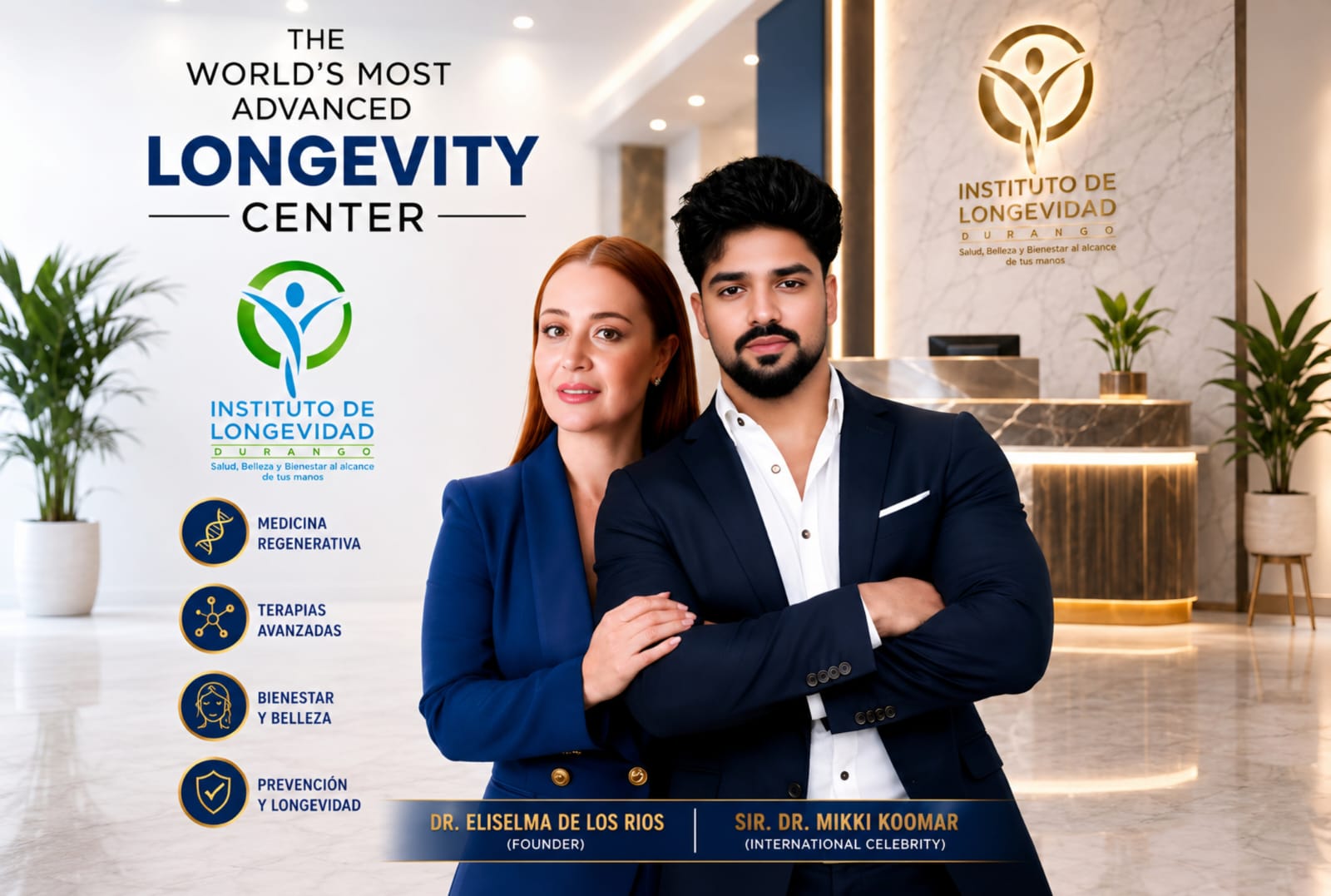Mikki Koomar Featured Across Mexican Malls for a Global Longevity Initiative as the Global Ambassador Advancing Longevity Innovation Alongside Dr. Eliselma De los Rios in Mexico.